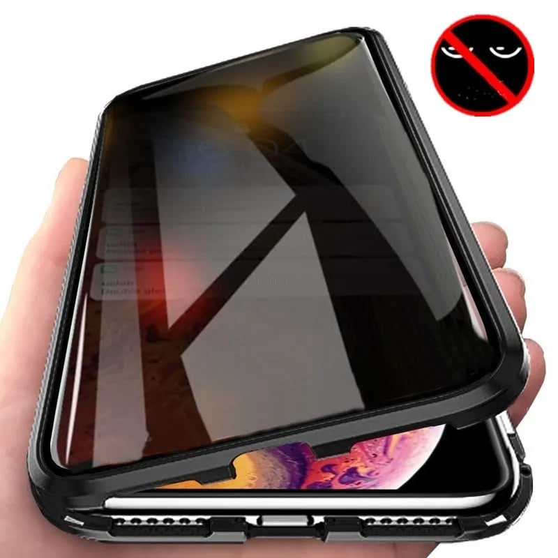Magnetic Tempered Glass Privacy Metal Case For iphone 15 14 13 12 XR 11 Pro MAX X 7 8 6 Plus 360 Magnet Antispy Protective Cover - V.I.P Digital Presence