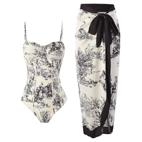 New one-piece swimsuit women's tight fitting slimming retro strap sunscreen long skirt two-piece set - V.I.P Digital Presence