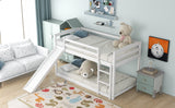 Twin over Twin Bunk Bed with Convertible Slide and Ladder   White