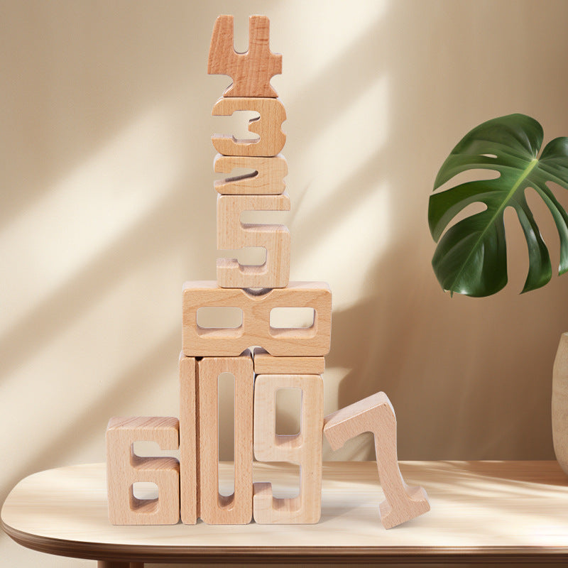 Children's Montessori early education teaching aids, large particle beech wood digital building blocks, kindergarten enlightenment assembly, stacking and height toys - V.I.P Digital Presence