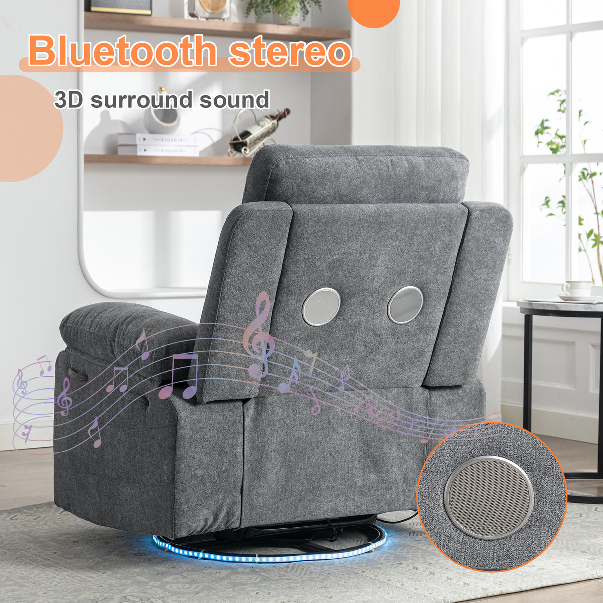 270 degree rotating electric recliner speaker with LED light, USB+C charging port, extendable foot pedal, adjustable backrest - V.I.P Digital Presence