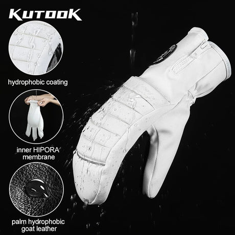 KUTOOK Winter Ski Mittens Windproof Snowboard Mittens Thermal Fleece Lining Skiing Gloves Waterproof Goatskin Palm Outdoor Sport - V.I.P Digital Presence