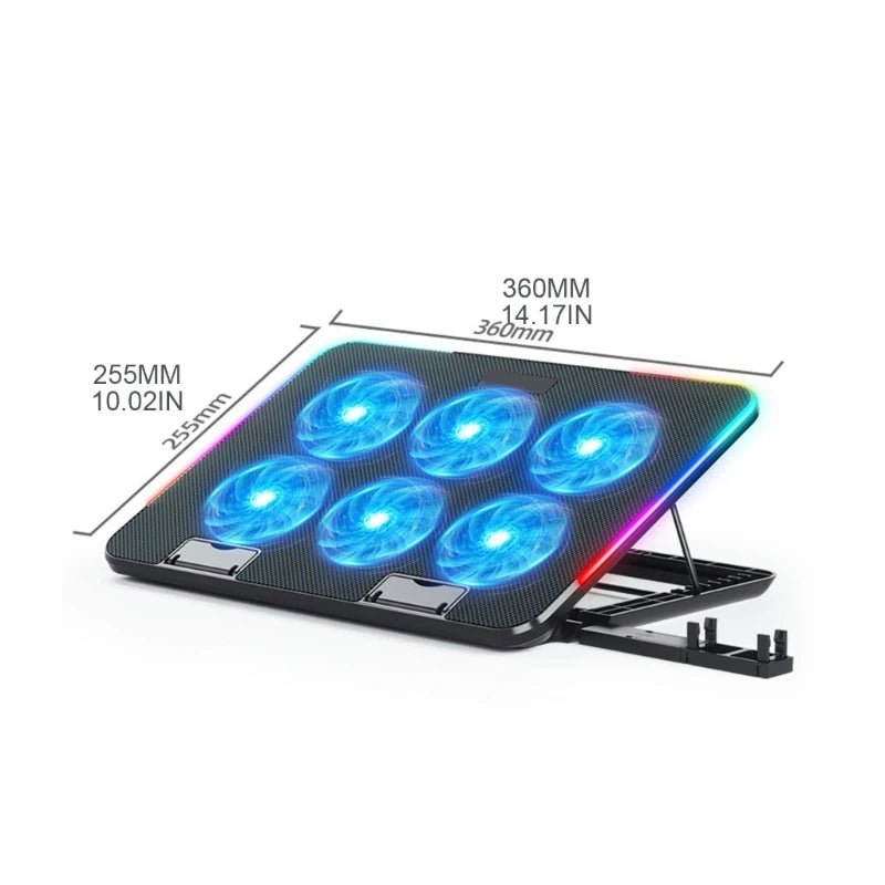 New Laptop Cooler Laptop Cooling Pad Notebook Gaming Cooler Stand with 6 LED Fan 2 USB Ports Phone Holder for 15.6in Laptop - V.I.P Digital Presence