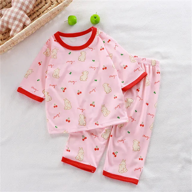 hibobi 2-Piece Children Air-Conditioning Clothing Summer Home Clothes Three-Quarter Sleeve Underwear Set Baby Pajamas Tracksuit - V.I.P Digital Presence