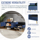 Modern Shoe Storage Bench with Hidden Storage and Upholstered Cushions for Bedside, Living Room and Entryway (Navy) - V.I.P Digital Presence