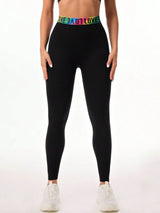 Letter Printed High Waist Active Leggings - V.I.P Digital Presence