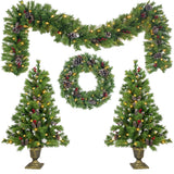 Christmas Tree Artificial Christmas 4-piece Set, including flower wreath, flower wreath, and 2 entrance trees, with LED lights - V.I.P Digital Presence