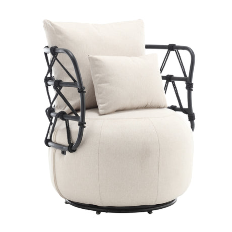 COOLMORE Upholstered Tufted Living Room Chair Textured Linen Fabric Accent Chair with Metal Stand - V.I.P Digital Presence