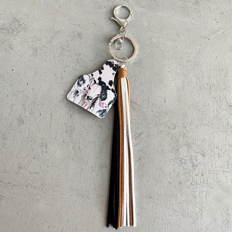 Handmade Popular Jewelry Western Farm Style Leather Keychain Cow Horse Deer Cow Brand Leather Tassels - V.I.P Digital Presence