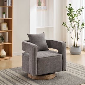 29.1"W Swivel Accent Open Back Chair Modern Comfy Sofa Chair With Weathered Base (Charcoal,Linen Blend) - V.I.P Digital Presence
