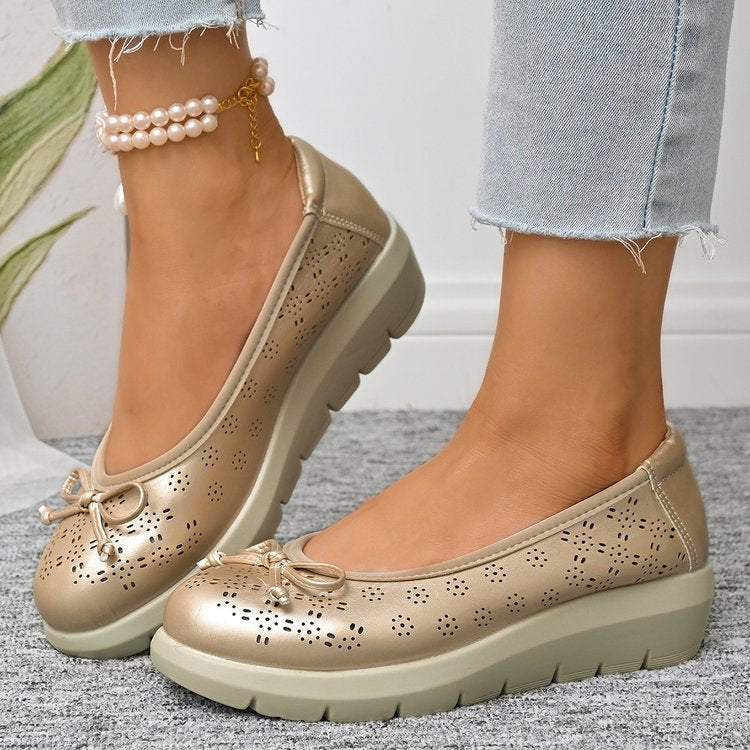 Hollow out ultra light bow soft sole thick sole plus size women's shoes - V.I.P Digital Presence