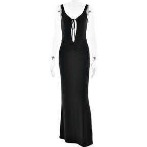 Style Strap Long Dress Women's Sexy Backless Hollow Pleated Dress - V.I.P Digital Presence