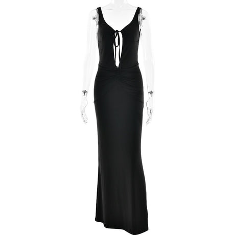Style Strap Long Dress Women's Sexy Backless Hollow Pleated Dress - V.I.P Digital Presence