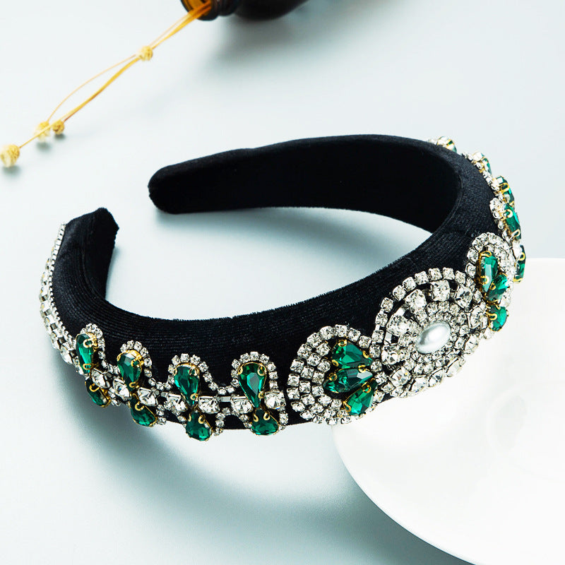 Hair Hoop Heavy Craft Retro Palace Feng Shui Drill Sponge Head Hoop Wide Side Baroque High Skull Top Hair Accessories - V.I.P Digital Presence