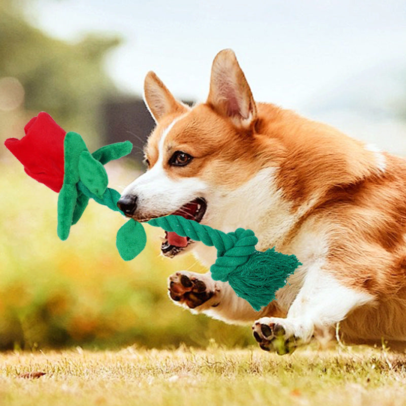 Dog Toy Rose Flower Plush Durable Biting Tooth Cleaning Cotton Rope Knot Crinkle Sound Self-Entertainment Interactive Pet Product - V.I.P Digital Presence