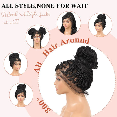 Triangle Knotless Braided Wigs 36Inch Bohemian Curly Braided Lace Front Wigs Synthetic Hand Double Lace Braid Wig - V.I.P Digital Presence
