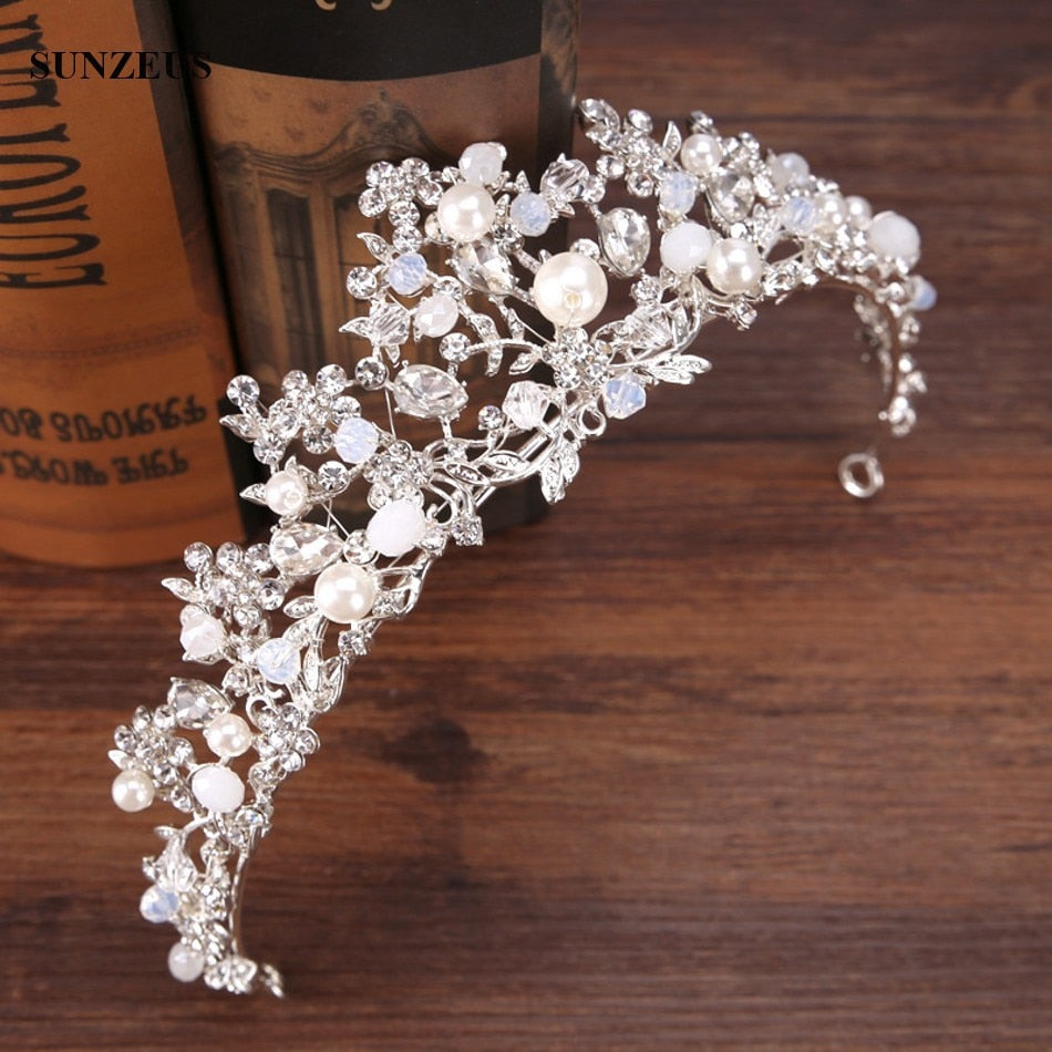Silver Crystal Bridal Tiara With Pearls Headband Wedding Crown For Brides Marriage Accessories - V.I.P Digital Presence