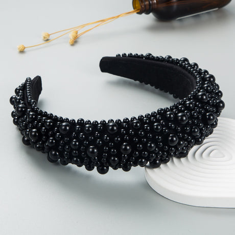 Hair Hoop Baroque Sponge Pearl Hair Accessories Women's Handmade Beaded Multicolor European and American Broad-brimmed Headband - V.I.P Digital Presence