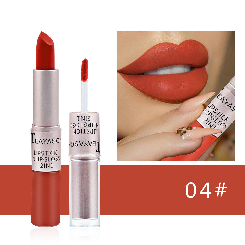 Double-Headed Non-Stick Cup Matte Matte Lip Gloss Two-In-One Matte Bean Paste Does Not Fade With Cup Lipstick Female - V.I.P Digital Presence