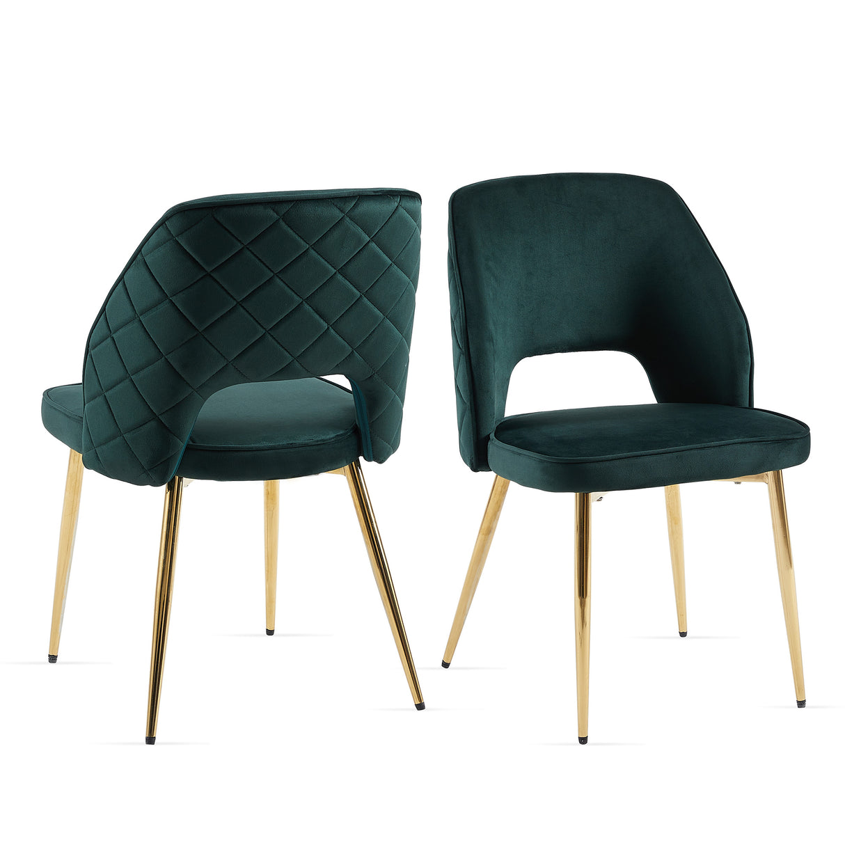 Dark Green Velvet Dining Chairs with Metal Legs and Hollow Back Upholstered Dining Chairs Set of 4 - V.I.P Digital Presence