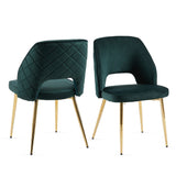 Dark Green Velvet Dining Chairs with Metal Legs and Hollow Back Upholstered Dining Chairs Set of 4 - V.I.P Digital Presence