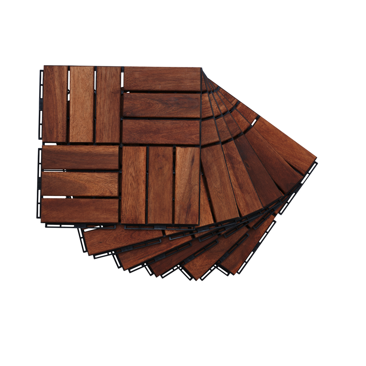 Acacia interlocking deck tile grid pattern, 10 pieces of 12 inch x 12 inch square brown Acacia hardwood outdoor flooring - V.I.P Digital Presence