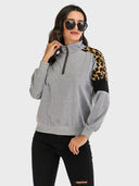 Contrast Leopard Half Zip Long Sleeve Sweatshirt - V.I.P Digital Presence