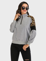 Contrast Leopard Half Zip Long Sleeve Sweatshirt - V.I.P Digital Presence