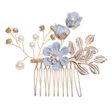 Luxury Blue Flower Hair Combs Headdress Prom Bridal Wedding Hair Accessories Gold Leaves Hair Jewelry Hair Pins - V.I.P Digital Presence