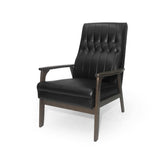 Mid Century Modern Upholstered Accent Chair, Matte Black Faux Leather - V.I.P Digital Presence