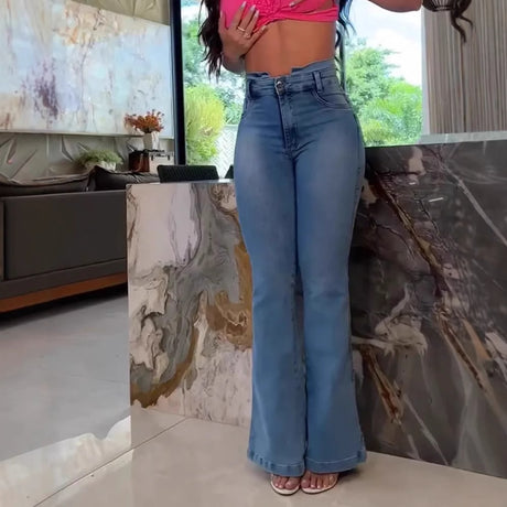 Washed denim jeans women's slim fit high waisted flared pants - V.I.P Digital Presence