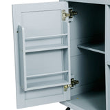 Kitchen handcart with rubber wood leaf countertop, storage cabinet, shelf, and 3 dining room drawers, gray blue - V.I.P Digital Presence