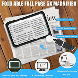 Full-Page 5X Magnifying Glass for Reading, Folding Lighted Magnifier with 48 LED Lights, Rectangular Handhold Magnifier - V.I.P Digital Presence