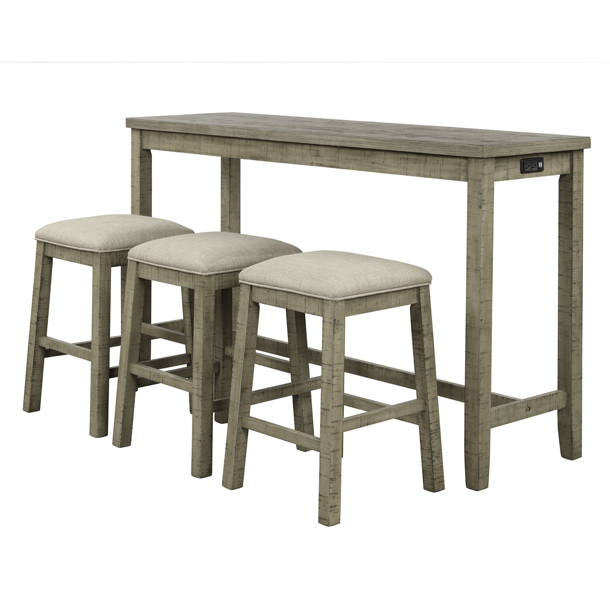 TOPMAX 4 Pieces Counter Height Table with Fabric Padded Stools,Rustic Bar Dining Set with Socket,Gray Green - V.I.P Digital Presence