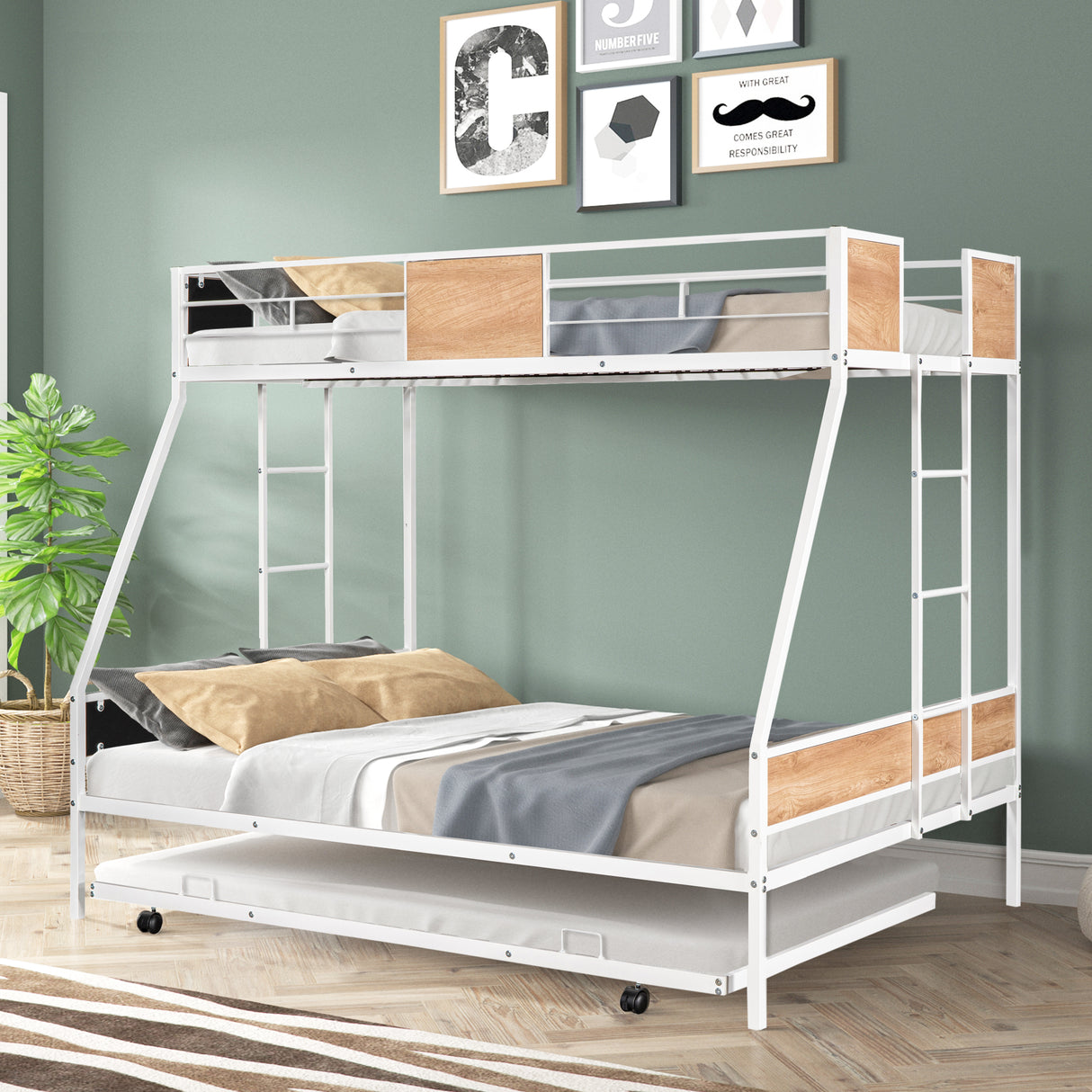 Metal Twin over Full Bunk Bed with Trundle - V.I.P Digital Presence