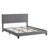 King Size Upholstered Platform Bed Frame with Button Tufted Linen Fabric Headboard Gray - V.I.P Digital Presence
