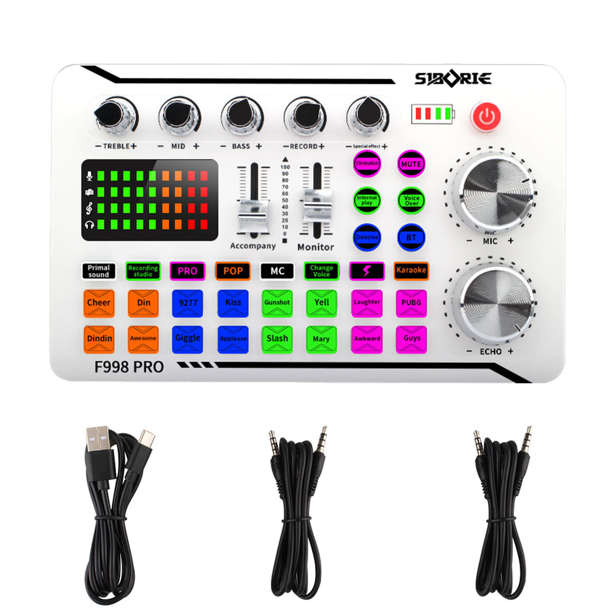 F998Pro live singing sound card white English version intelligent noise reduction integrated microphone - V.I.P Digital Presence