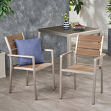 Outdoor Modern Aluminum Dining Chair with Faux Wood Seat (Set of 2), Natural and Silver - V.I.P Digital Presence