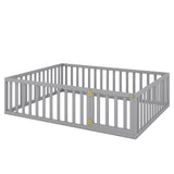 Queen Size Wood Floor Bed Frame with Fence and Door Gray(OLD SKU:WF289663AAE)