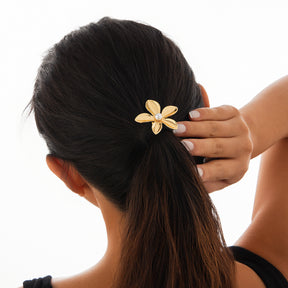Versatile five petal flower alloy hair accessory with fashionable glossy imitation pearl bow headband - V.I.P Digital Presence