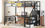Full Size Metal Loft Bed with Desk, Storage Staircase and Small Wardrobe, Storage stairs can be installed left and right,Black - V.I.P Digital Presence