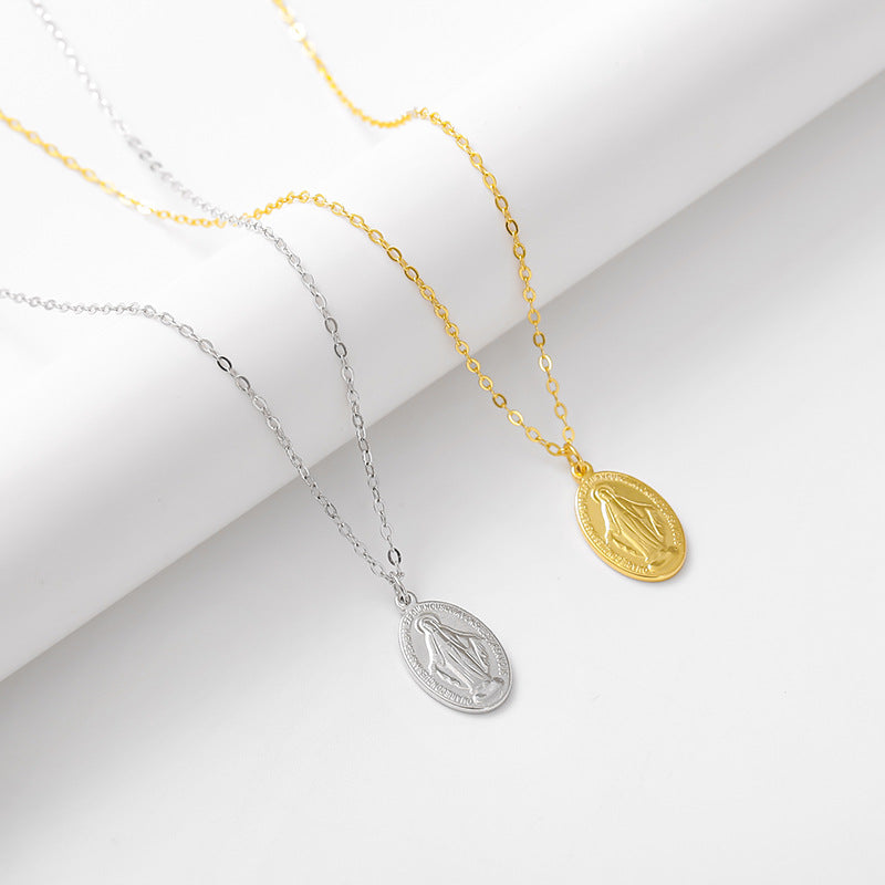 Gilded Virgin Mary necklace for women 925 sterling silver Virgin Mary coin collarbone chain - V.I.P Digital Presence