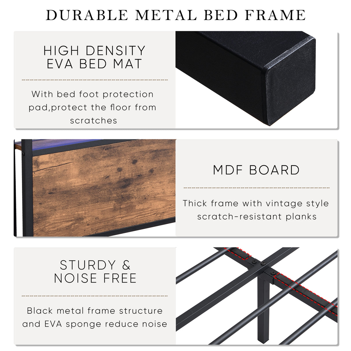 Large bed frame with storage headboard and 2 drawers, LED light bed, charging station, metal platform bed - V.I.P Digital Presence