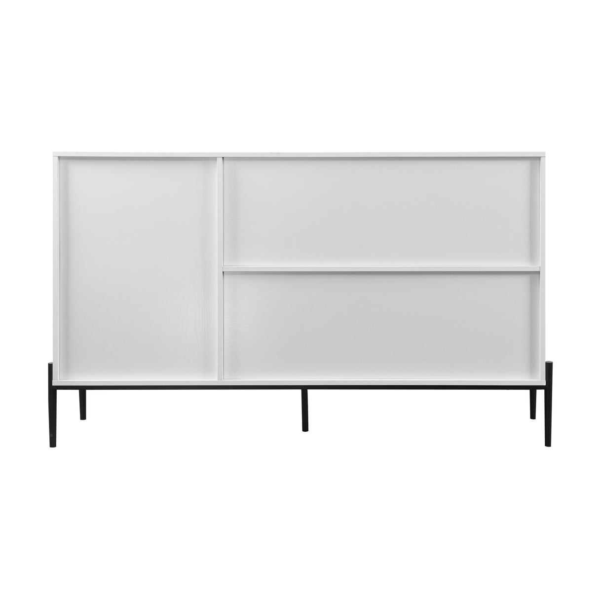 Modern characteristic storage cabinet side panel with glass sliding door and 3 drawers, dining table cabinet in white color - V.I.P Digital Presence