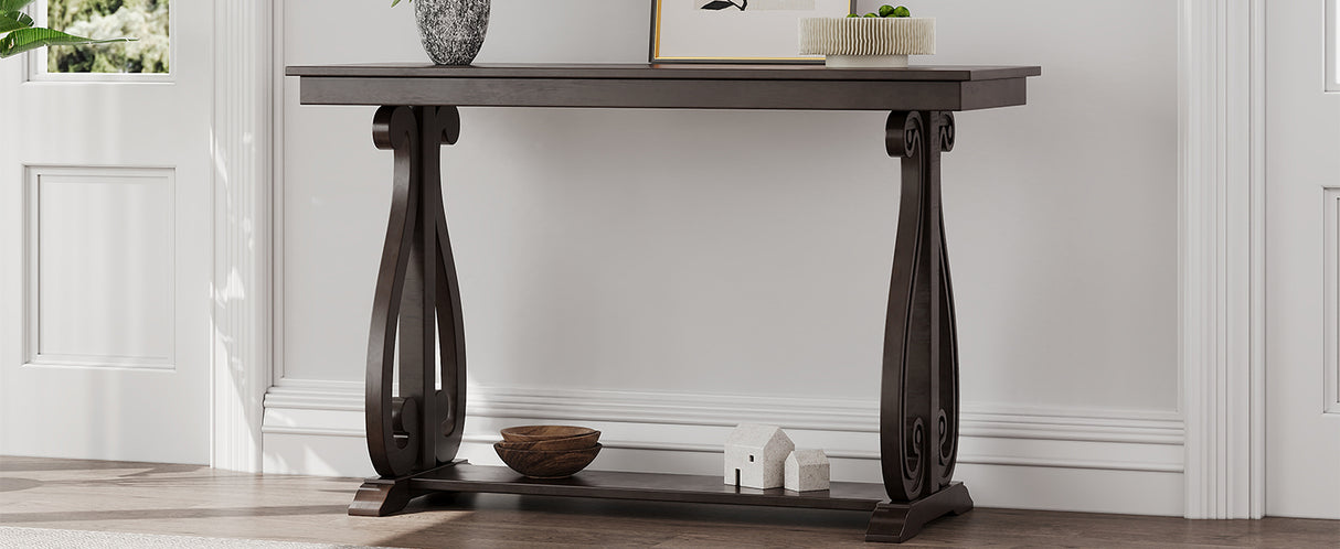 48-Inch Rustic Vintage Console Table --- Farmhouse Style Entryway Table with Open Shelf and Sturdy Construction  (Espresso) - V.I.P Digital Presence