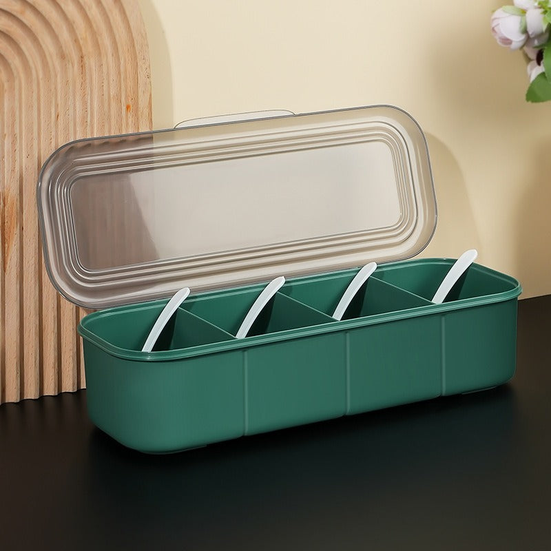 Japanese minimalist seasoning box, kitchen supplies, transparent multi grid with lid for household use - V.I.P Digital Presence