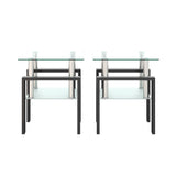 Set of 2, Modern Tempered Glass Tea Table Coffee Table End Table, Square Table for Living Room, Transparent/Black - V.I.P Digital Presence