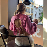 Long sleeved backless lace up sexy spicy girl knitted loose women's top sweater - V.I.P Digital Presence