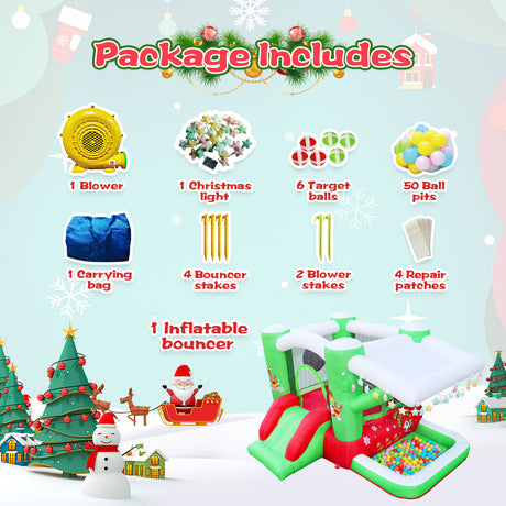 Christmas Jump 'n Slide Inflatable Bouncer for Kids Complete Setup with Blower - 80" x 91" Play Area - 55" Tall - V.I.P Digital Presence