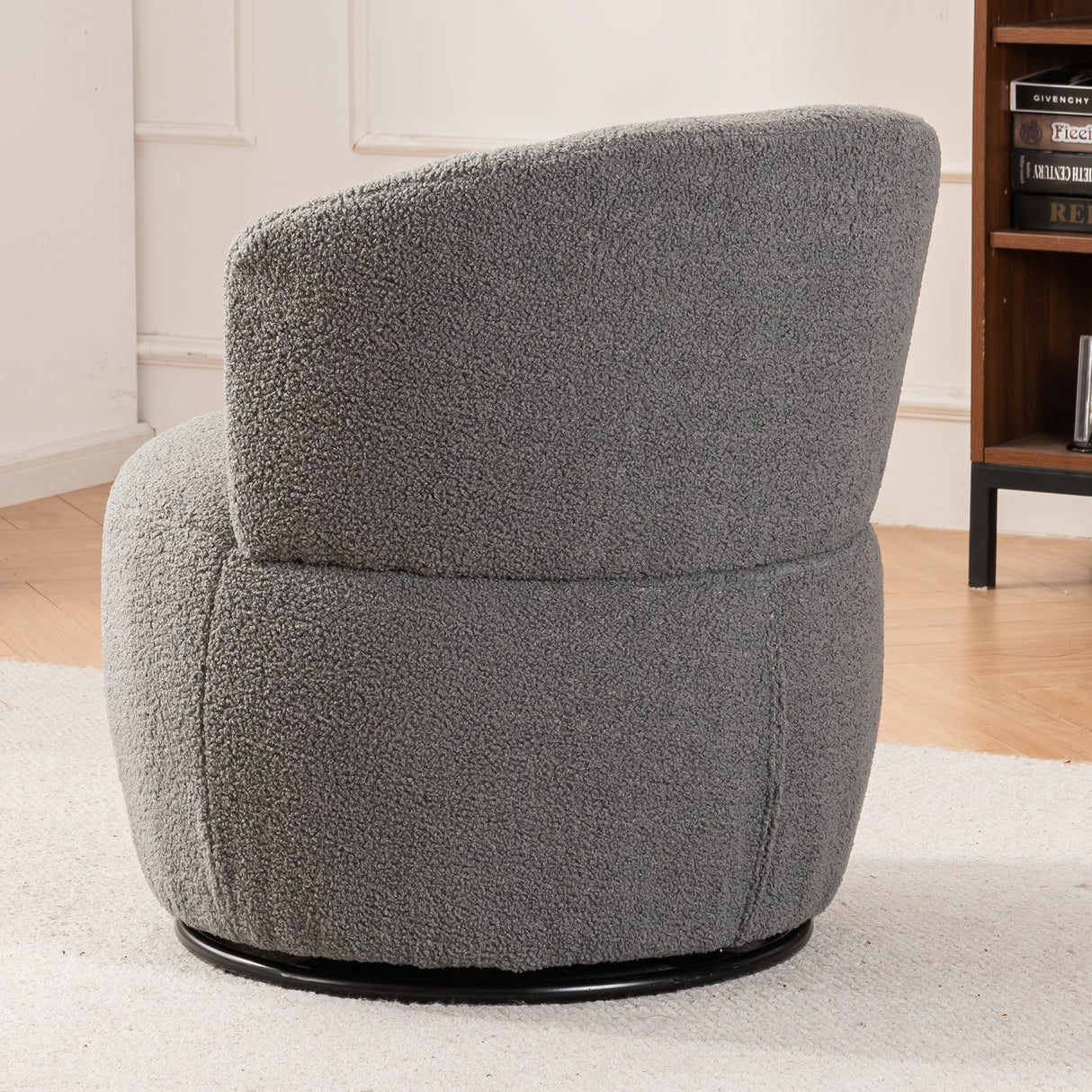 Grey Plush Swivel Accent Chair - Contemporary Round Armchair with 360° Rotation and Metal Base for Living Room Elegance - V.I.P Digital Presence